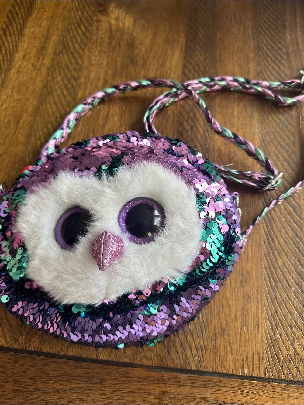 Kids Sequin Owl Crossbody Bag - Purple, Teal & Pink